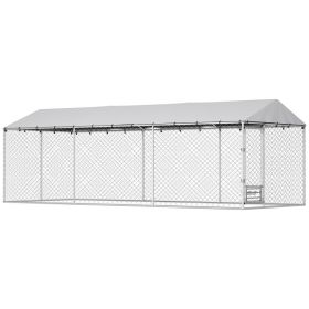 Dog Kennel Outdoor Dog Run Waterproof UV-Resist Cover Lockable Door Adjustable Bowls 20 x 7.5 x 6.5ft (Option: Silver-1860x415x175 mm)