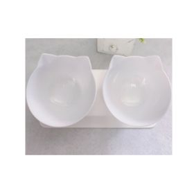 Cat Double Bowl Cat Food Bowl Protects Cervical Vertebra (Option: Two white)
