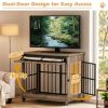 42" Large Dog Crate Furniture, Double Door Wooden Indoor Dog Kennel Furniture